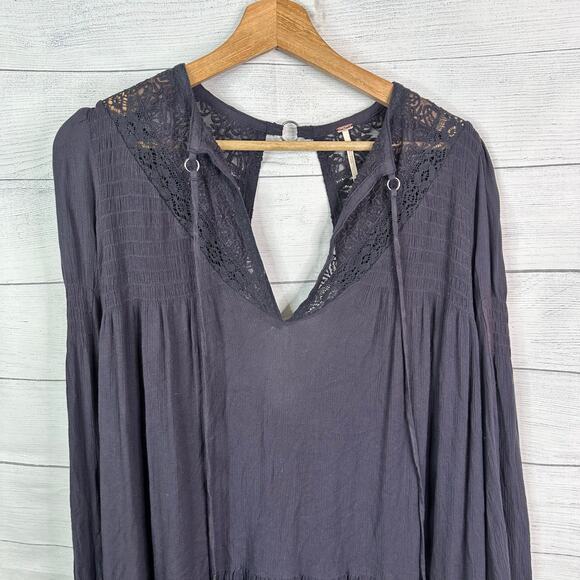 Free People Womens size Small One Night Victorian Dress Mini Tunic Smoke Purple - Picture 4 of 10